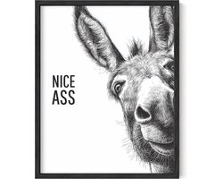 Dailygoods- Badkamer Poster Grappige Ezel - Wanddecoratie - Zwart/Wit Illustratie - 20,3x25,4 cm - 250g/m² Papier - Modern Design