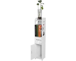 Dailygoods- Badkamerkast Elegante Antieke Witte Afwerking - Hoge Badkamerkast - Opbergkast - Vloerkast - Ruime Laden - Maximaliseert Opbergruimte