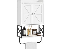 Dailygoods- Badkamerkast met verstelbare planken - Hangkast - Ruimtebesparend - Retro-X-vormig ontwerp - 68,5 x 39 x 23 cm - Zwarte metalen grepen - Wandkast
