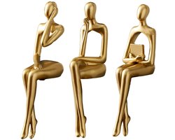 Dailygoods- Beeldjes Set van 3 - Abstracte Sculpturen - Gouden Hars - Decoratie voor Thuis/Kantoor - Hoogte 17cm - Duurzaam en Waterdicht