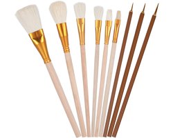 Dailygoods- Beglazing Borstels Set - 9 Stuks Geitenhaar - Professionele Kunstenaars Gereedschap - Aardewerk/Keramiek - Ergonomisch Ontwerp - Flexibiliteit en Controle - Keramiekborstels
