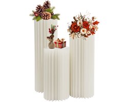 Dailygoods- Bloemenzuil Opvouwbaar - Decoratieve Zuil - Cilinderstandaard - Papieren Zuilen - Set van 3 - 60/80/100 cm - Decoratieve Standaard