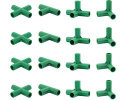 Dailygoods- Connector 16 Stuks - 3-Weg/4-Weg Connector - Kunststof - Stabiele Ondersteuning - Geschikt voor Kasbouw - Binnendiameter 16 mm - Buiskoppeling