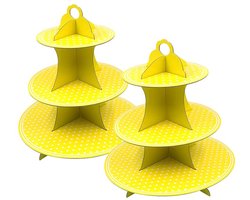 Dailygoods- Cupcake Stand 3-traps - Stevige Karton Houder - Etagere voor Feestjes - Geel - Ideaal voor Verjaardagen en Bruiloften - Diameter 6,3/8,3 Inch - Taartstandaard