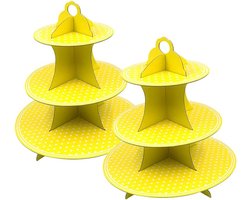 Dailygoods- Cupcake Stand 3-traps - Stevige Karton Houder - Etagere voor Feestjes - Geel - Ideaal voor Verjaardagen en Bruiloften - Diameter 6,3/8,3 I
