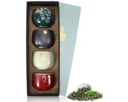 Dailygoods - Dailygoody - 4-delige set keramische mokken - Japanse theekopjes - Handgemaakt - Retro - Thee en sake kopjes - Geschikt voor volwassene - 4 Count