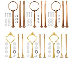 Dailygoods - Dailygoody - Etagère - Set van 6 etagèrestangen - Gouden taartstandaard - 3 etages - Vintage metalen stangen - Geschikt voor bruiloften en feesten - G..