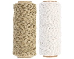 Dailygoods - Dailygoody - Jute Tape en Katoen Koord - Set van 2 voor Tuinieren - Perfect voor Decoratie - 40 meter en 60 meter - Tuinaccessoires - Geschikt voor Cr