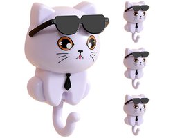 Dailygoods - Dailygoody - Leuke Kat Sleutelhaak - Creatieve Muur Organizer - Zelfklevend - Paars - Kapstok Haken - Voor Sleutels en Accessoires