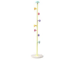 Dailygoods - Dailygoody - Metalen Kapstokkenstandaard - Vrijstaande Kleerhanger - 7 Haken - Fris Geel - Afneembare Kapstok - Geschikt voor Slaapkamer en Kantoor