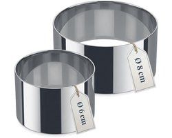 Dailygoods- Dessertringen Set - Roestvrij Staal - Ø 6 cm/Ø 8 cm - Hoogte 4 cm - Vaatwasmachinebestendig - Hittebestendig tot 250 °C - Serveerring