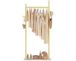 Dailygoods- Deurkapstok met 2 haken - Metalen kapstok - Robuuste stenen plaat - 65 x 30 x 175 cm - Duurzaam en waterdicht - Vrijstaand voor slaapkamer/badkamer - Kledingrek