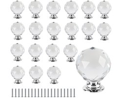 Dailygoods- Deurknoppen 30 mm - 20 Stuks - Kristallen Deurknoppen - Glazen Kastknoppen - Zinklegering - Duurzaam en Elegant - Ladetrekker