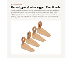 Dailygoods- Deurwig 4-delig - Houten Deurstopper - Bodemwig - Deurblok - Vloerdeur - Met Lederen Gesp - Afmetingen 11x3,5x3,5 cm