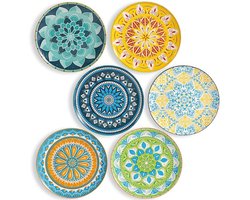 Dailygoods- Dinerborden 25,5 cm - Set van 6 - Keramische Borden - Levendig Design - Unieke Patronen - Vaatwasser/Magnetron/Ovenbestendig - Servies