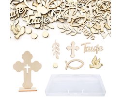 Dailygoods- Doopdecoraties 101 Stuks - Tafeldecoratie - Houten Decoraties - Communie - Vormsel - Vintage Stijl - Natuurlijke Nerf - Tafelversiering