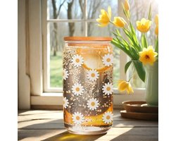 Dailygoods- Drinkglas 450 ml - Drinkglas met deksel - Drinkglas met rietje - Esthetisch design - Perfect voor smoothies - Ideaal voor moderne keukens - Smoothieglas