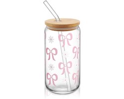 Dailygoods- Drinkglas met Deksel - Drinkglas met Rietje - Inclusief Glazen en Metalen Rietje - Esthetisch Ontwerp - Reinigingsborstel - Drinkbeker