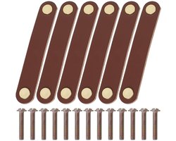 Dailygoods - Echt Lederen Meubelhandvat Set, 6 st. Premium Lederen Kastgrepen, Meubelknoppen voor Lades, Keukenkastjes, Dressoirs met Bevestigingsschroeven