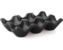 Dailygoods- Eierdienblad - Keramiek - Voor 6 Eieren - Antislipbodem - Modern Design - Zwart - Ideaal voor Keuken - Eierhouder