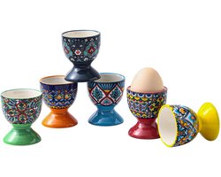Dailygoods- Eierdopjes Set van 6 - Porseleinen Eierhouders - Kleurrijke Boheemse Patronen - Voor Zachte/Hardgekookte Eieren - Duurzaam Ontwerp - Eierhouder