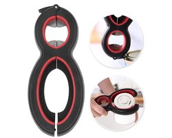 Dailygoods- Flesopener 6-in-1 multifunctioneel - Kurkentrekker - Blikopener - Dekselopener - Hoogwaardig PP en rubber - Voor doppen tot 7,5 cm - Keukengereedschap