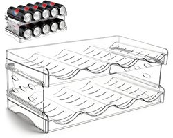 Dailygoods- Flessenrek Koelkast - 8 Stapelbare Flessenhouder - Wijnflessenhouder Kunststof - Blikjesrek - Transparante Flessenhouder - Koudebestendig PET-Materiaal