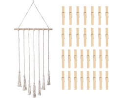 Dailygoods- Foto-opbergrek 100 cm - Houten Klemmen 30 stuks - Boho Decoratie - Wanddecoratie - Woonaccessoires - Duurzaam Materiaal - Fotowand