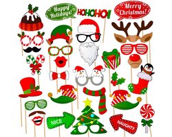 Dailygoods- Fotobox Accessoireset 47-delig - Kerstfeest Decoratie - Zelfie Fotolijst - Kerstbrillen/Hoeden - Foto Props Verjaardag - Onvergetelijke Herinneringen - Fotoprop