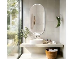Dailygoods Frameloze Lange Ovale Badkamerspiegel Zilveren Glazen Wanddecorspiegel Met Afgeschuinde Rand Voor Badk