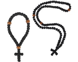 Dailygoods- Gebedskoorden Zwart - Orthodoxe Gebedskoorden Ketting - Gebedskoorden Armband - Polyesterdraad - Christelijke Decoratie - 2 Stuks - Gebedsketting