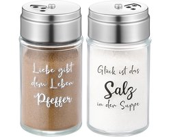 Dailygoods - Geiserailie Huwelijkscadeaus Voor Het Bruidspaar Grappige Zout- en Peperstrooiers Met Verstelbare Roestvrijstalen Deksels Zout- en Peperstickers Glazen Kruidenstrooier Housewarmingcadeau