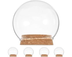 Dailygoods- Glazen Cloche 10cm - Set van 5 - Decoratieve Glazen Koepel - Houten Basis - Met Kurk - Voor Bloemen en Verzamelobjecten - Glazen Dome
