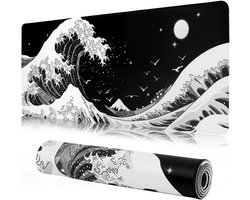 Dailygoods - Grote gaming-muismat XXL - 900 x 400 mm - Gamer muismat met naden aan de randen - voor onder de hand voor kantoor - accessoires voor kantoor, antislip rubberen onderkant, oppervlak (grijze golf