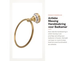Dailygoods- Handdoekring Antiek Messing - Wandgemonteerde Handdoekhouder - Roestvrij Staal - Porseleinen Basis - Slijtvast - Glanzend Afwerking - Handdoekhanger