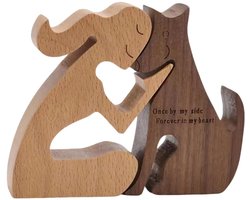 Dailygoods - Houten Figuur Hond en Mens - Emotionele Houten Sculptuur voor Hondenliefhebbers