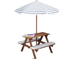Dailygoods - Houten picknicktafel met parasol en kussens voor kinderen