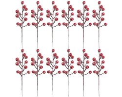 Dailygoods- Hulstbessen 12 stuks - Kunstmatige Bessenstelen - Besneeuwd - Kerstdecoratie - Valentijn DIY - Winter Woondecoratie - 7,8 inch lengte