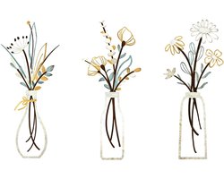 Dailygoods - Innovra - Dailygoods - Set van 3 Kleurrijke Metalen Bloemen Wanddecoratie