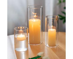 Dailygoods- Kaarsenhouder Set van 3 - Cilindervormige Glazen Kaarsenhouders - Geschikt voor Stompkaarsen - Decoratie Woonkamer - Multifunctioneel Design - Trendy Uitstraling