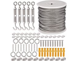 Dailygoods- Kabelset Roestvrij Staal - Tuingaas - Kabelset Oogschroeven - Klimgeleiders - Tuin Draden - Corrosiebestendig 66 Stuks - Tuindraad