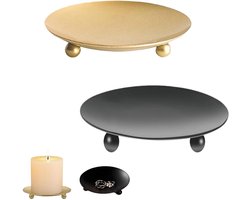 Dailygoods- Kandelaar Stompkaarsen - Set van 2 - Kaarsenstandaard - Stabiele Stompkaarsenhouders - Inclusief Theelichthouder - Goud/Zwart - 9 x 1,5 cm - Kaarsenhouder