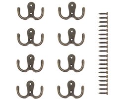 Dailygoods- Kapstokhaken Dubbele Bronzen Haak - Metalen Haken - Haken voor Badkamer/Slaapkamer - Zinklegering - 8 Stuks - 55 x 41 mm