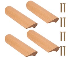 Dailygoods- Kastgreep Houten Handgrepen - 4-delige Set - 96 mm Gatafstand - Geschikt voor Kastdeuren/Laden - Beuken/Hout - Inclusief Schroeven - Meubelknop