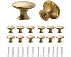 Dailygoods- Kastknoppen 12 Stuks - Vintage Ronde Deurknoppen 30mm - Antieke Messing - Lade Knoppen - Meubelknop - Bijpassende Schroeven - Ladeknoppen