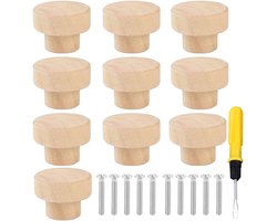 Dailygoods- Kastknoppen Hout - Ronde Meubelknoppen - 10 Stuks - 33 x 25 mm - Eenvoudige Montage - Glad en Braamvrij - Meubelgrepen