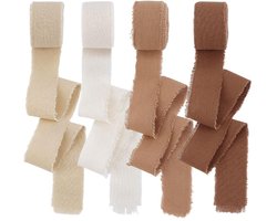 Dailygoods- Katoenen Lint 20 m - 4 Kleuren - Geschenkverpakking - Gerafelde Stoffen Linten - Decoraties - 25 mm Breedte - Geschenkverpakkingslint