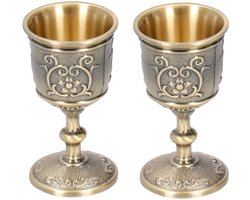 Dailygoods- Kelkkelk Set van 2 - Vintage Bronzen Wijnbekers - Europese Middeleeuwse Koperen Bekers - Mini Wijnglazen - 9,6 x 4,9 x 4,8 cm - Elegant Ontwerp - Wijnbeker