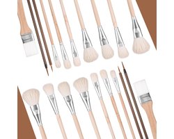 Dailygoods- Keramische Borstels Set - 10 Stuks Aardewerk - Glazuur/Mengborstel - Zachte Haren - Onder- en Bovenbeglazing - Berkenhout/Wol - Schilderborstels