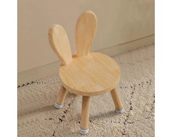 Dailygoods- Kinderstoel Houten - Rugleuning met Haasoren - Antislip Rubberen Voetjes - Massief Hout - 45 x Ø 26 cm - Voor Kinderen vanaf 3 Jaar - Kindertafelstoel